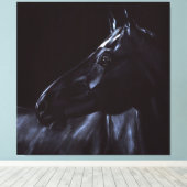 Handgemalt, elegantes schwarzes Pferd Leinwanddruck (Insitu (Holzboden))