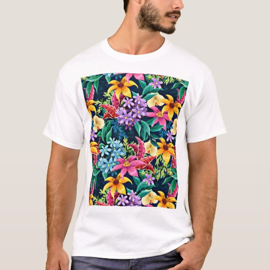 Handgemalt Exotic Floral Pattern-23001 T-Shirt (Vorderseite)
