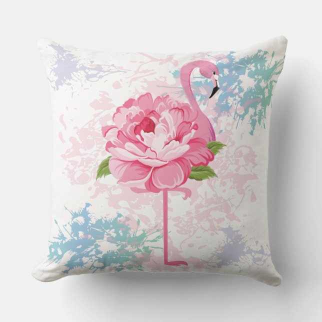 Handgemalt Flamingo Kissen (Vorderseite)