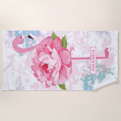 Handgemalt Flamingo Monogram Strandtuch (Vorderseite)