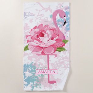 Handgemalt Flamingo Monogram Strandtuch