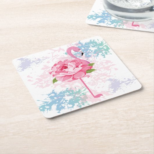 Handgemalt Flamingo Rechteckiger Pappuntersetzer (angewinkelt)