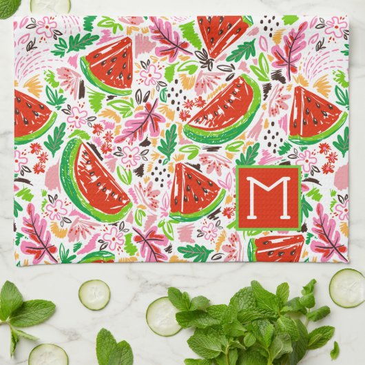 Handgemalt Fruchtmuster Monogramm Geschirrtuch (Gefaltet)