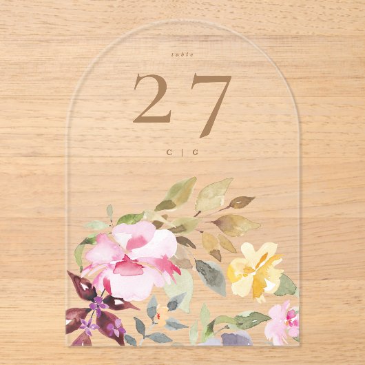 handgemalt Frühlingsfloral 5 x 7 Tischnummer (Vorderseite)