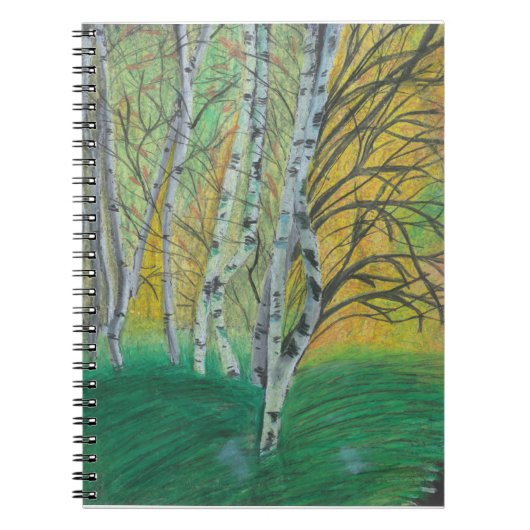 Handgemalt gedrucktes Birch Trees Notebook Notizblock (Vorderseite)