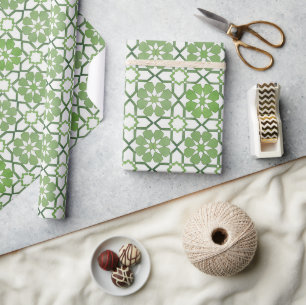 Handgemalt geometrisch grün, weiß, morokkisch, eth geschenkpapier
