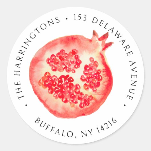 Handgemalt Granatapfel Elegante Rücksendeadresse Runder Aufkleber (Vorderseite)