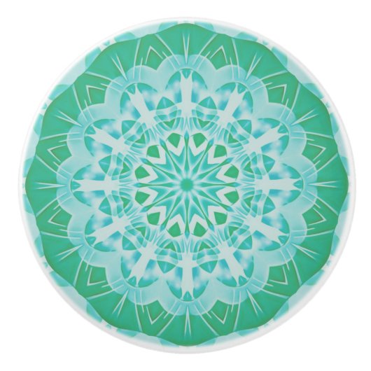 Handgemalt Green Turquoise Abstrakt Mandala Keramikknauf (Vorderseite)
