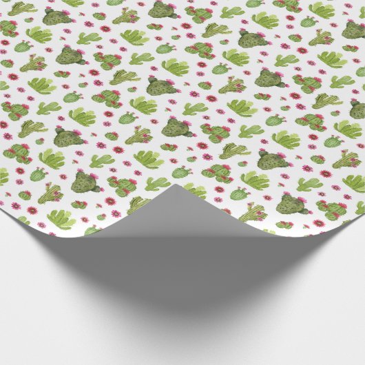 Handgemalt grünes Kaktusmuster Geschenkpapier (Ecke)