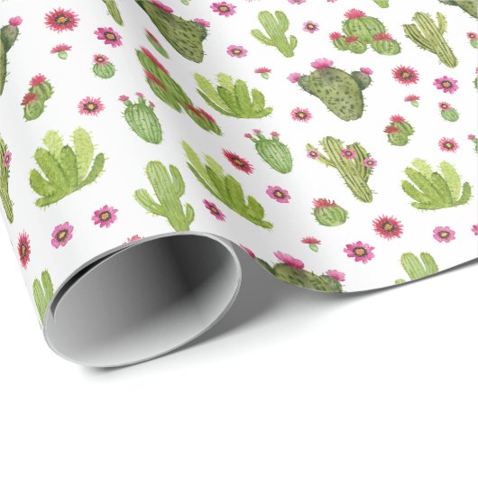 Handgemalt grünes Kaktusmuster Geschenkpapier (Rolleneckpunkt)