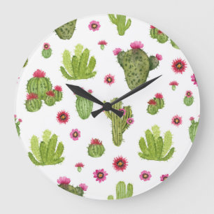 Handgemalt grünes Kaktusmuster Große Wanduhr