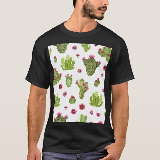 Handgemalt grünes Kaktusmuster T-Shirt (Vorderseite)
