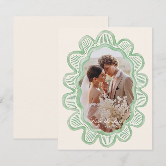 Handgemalt grünes, ovales Foto (Vorne/Hinten)