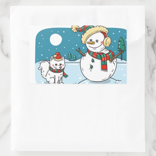 Handgemalt Holiday Snowman Rechteckiger Aufkleber (Tasche)