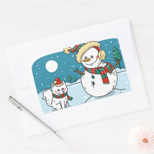Handgemalt Holiday Snowman Rechteckiger Aufkleber (Umschlag)
