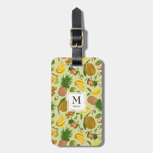 Handgemalt Juicy Tropical Fruits Monogram Gepäckanhänger (Vorderseite vertikal)