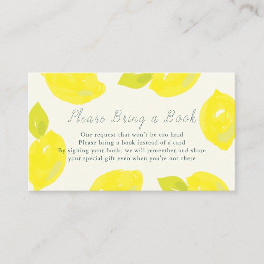 Handgemalt Lemon Blau Bitte ein Buch mitbringen Begleitkarte (Vorderseite)