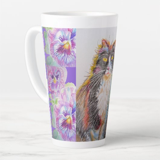 Handgemalt Lila Tuxedo Katzenblüte Latte Tasse (Linke Ecke)