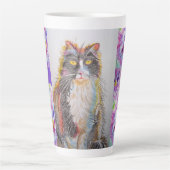 Handgemalt Lila Tuxedo Katzenblüte Latte Tasse (Vorderseite)