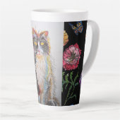 Handgemalt Lila Tuxedo Katzenblüte Latte Tasse (Rechte Ecke)