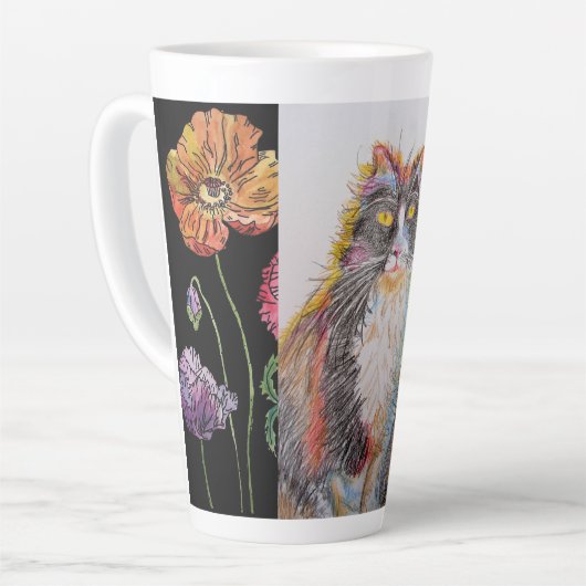 Handgemalt Lila Tuxedo Katzenblüte Latte Tasse (Linke Ecke)