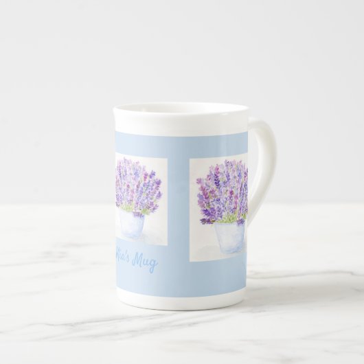 Handgemalt Loose Wasserfarbe Lavendel Porzellantasse (Vorderseite Rechts)