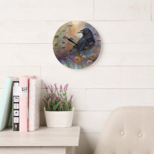 Handgemalt mit Wildblumen Große Wanduhr