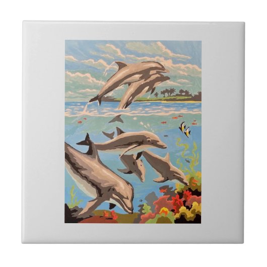 Handgemalt nach Anzahl | Geliebte Delphine | Fliese (Vorderseite)