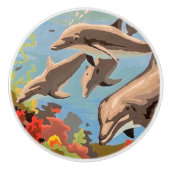 Handgemalt nach Anzahl | Geliebte Delphine | Keramikknauf (Vorderseite)