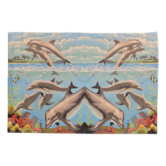 Handgemalt nach Anzahl | Geliebte Delphine | Kissenbezug (Rückseite)