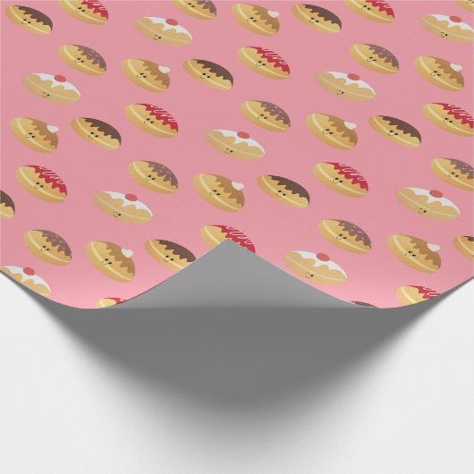 Handgemalt, niedliche Hannukah-Donuts gemustert Geschenkpapier (Ecke)