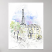Handgemalt Paris Eiffel Tower Straßenecke Tinte Poster (Vorne)
