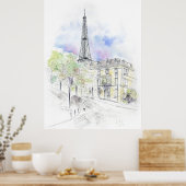 Handgemalt Paris Eiffel Tower Straßenecke Tinte Poster (Küche)