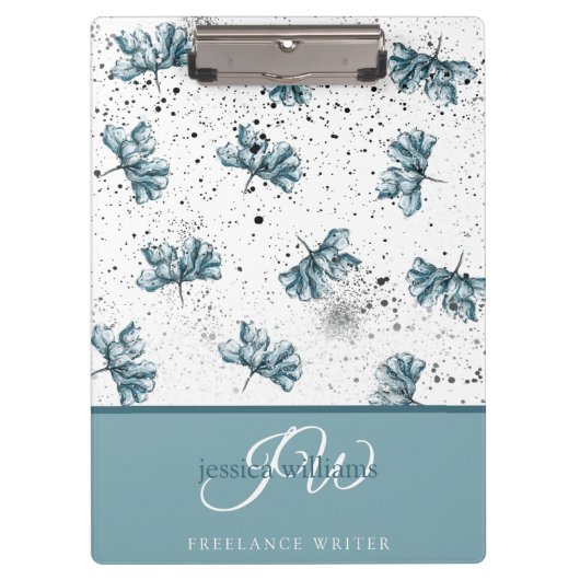 Handgemalt personalisiert blaue Blume Klemmbrett (Vorderseite)