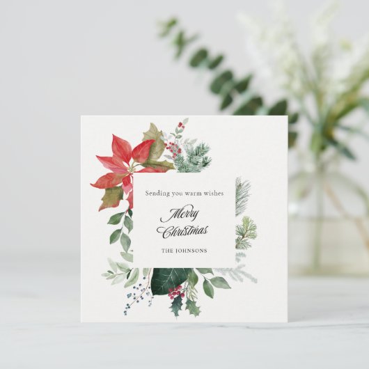 Handgemalt Poinsettia Botanische Frohe Weihnachten (Stehend Vorderseite)