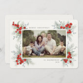 Handgemalt Red Berries Weihnachtsfeiertag Foto Einladung (Vorne/Hinten)