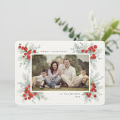 Handgemalt Red Berries Weihnachtsfeiertag Foto Einladung (Stehend Vorderseite)