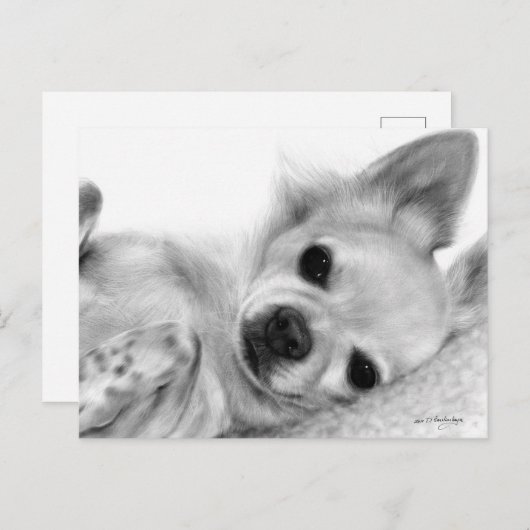Handgemalt Relaxtes Chihuahua-Kunstwerk Postkarte (Vorne/Hinten)