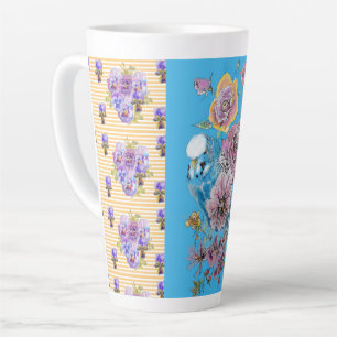 Handgemalt Rosa Blauer Budgie Blumenmaus Latte Tas Milchtasse