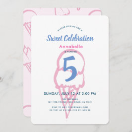 Handgemalt rosa Eiscreme Mädchen Geburtstag Einladung