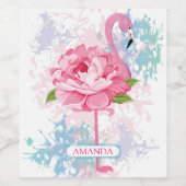 Handgemalt rosa Flamingo Weinetikett (Einzelnes Label)