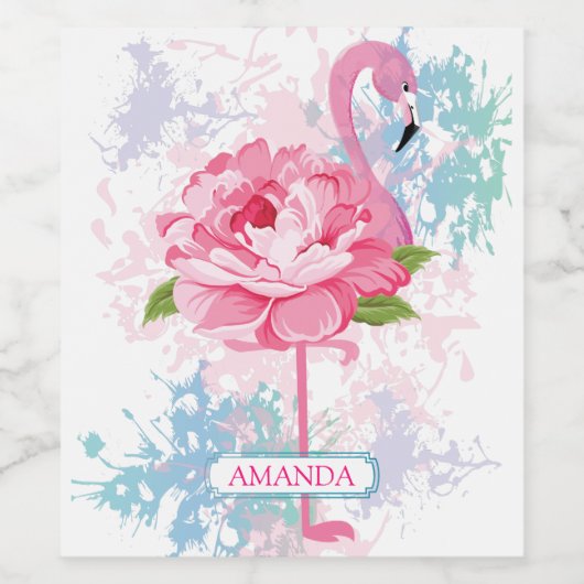 Handgemalt rosa Flamingo Weinetikett (Einzelnes Label)