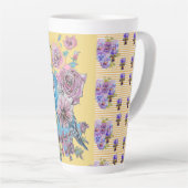 Handgemalt rosa Gelbe Budgie Blüte Latte Tasse (Rechte Ecke)