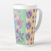 Handgemalt rosa Gelbe Budgie Blüte Latte Tasse (Rechte Ecke)