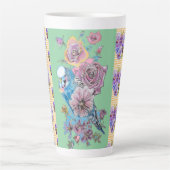 Handgemalt rosa Gelbe Budgie Blüte Latte Tasse (Vorderseite)