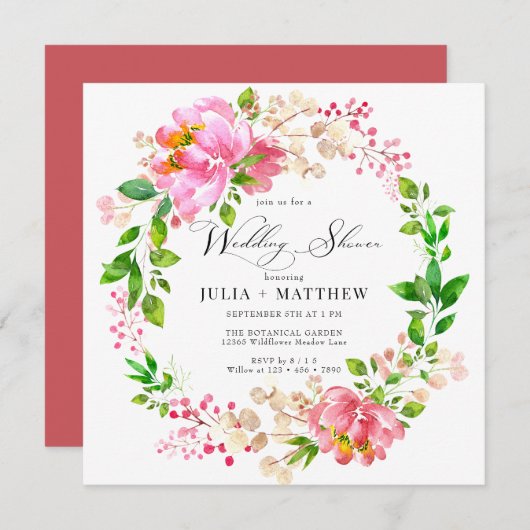 Handgemalt | Rosa-Kranz-Polterabend Einladung (Vorne/Hinten)