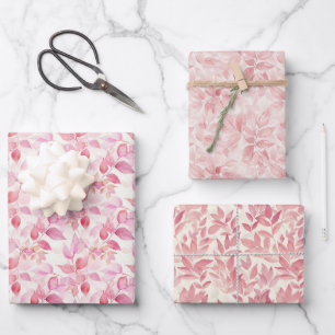 Handgemalt rosa Leaf Wasserfarbmuster auf Weiß Geschenkpapier Set