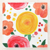 Handgemalt Rosa und Gelb Aquarellblume Glasuntersetzer (Vorderseite)