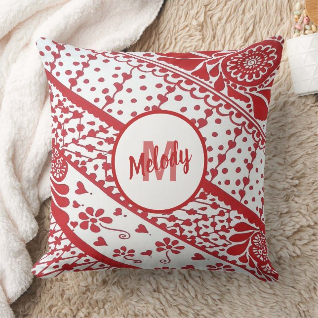 Handgemalt Rot Henna Mehndi Muster Kissen (Decke)