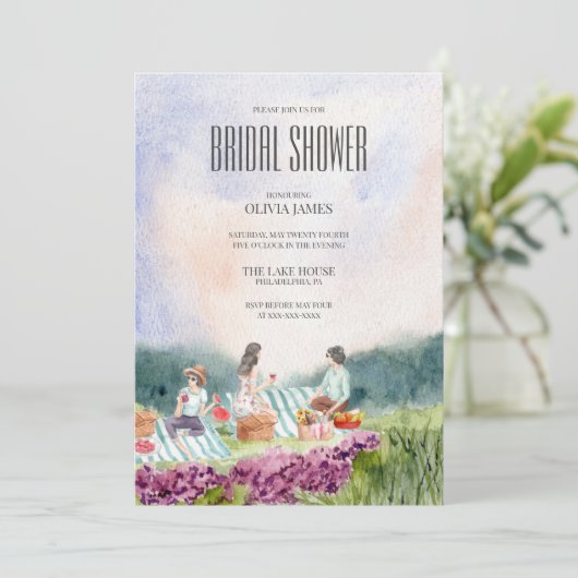 Handgemalt rustikales Picknick-Brautparty Einladung (Stehend Vorderseite)